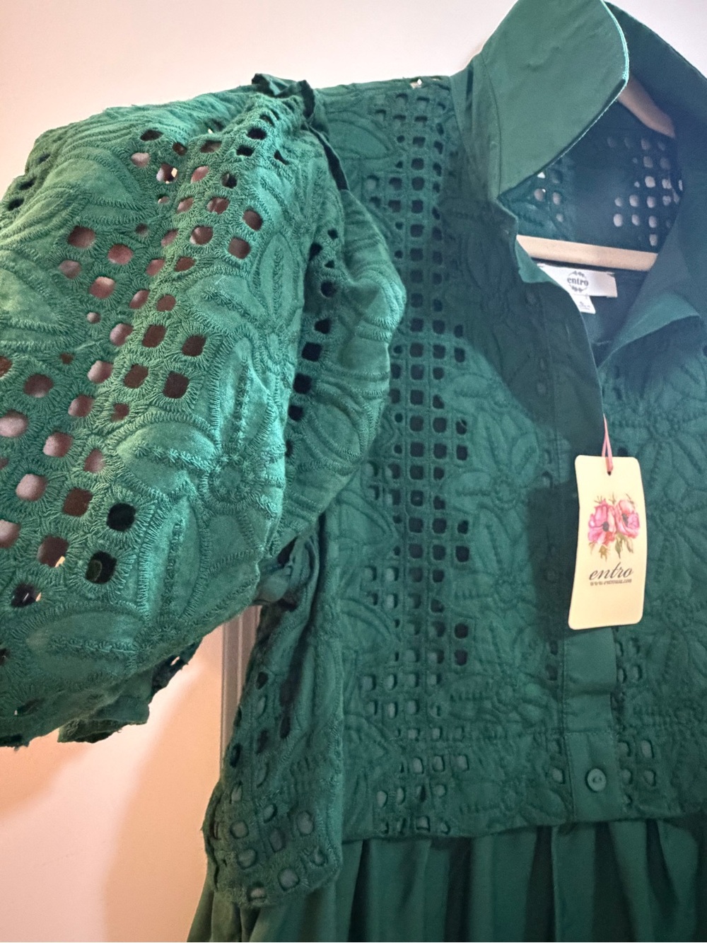 entro Green Eyelet Tiered Mini Dress - Picture 4 of 4
